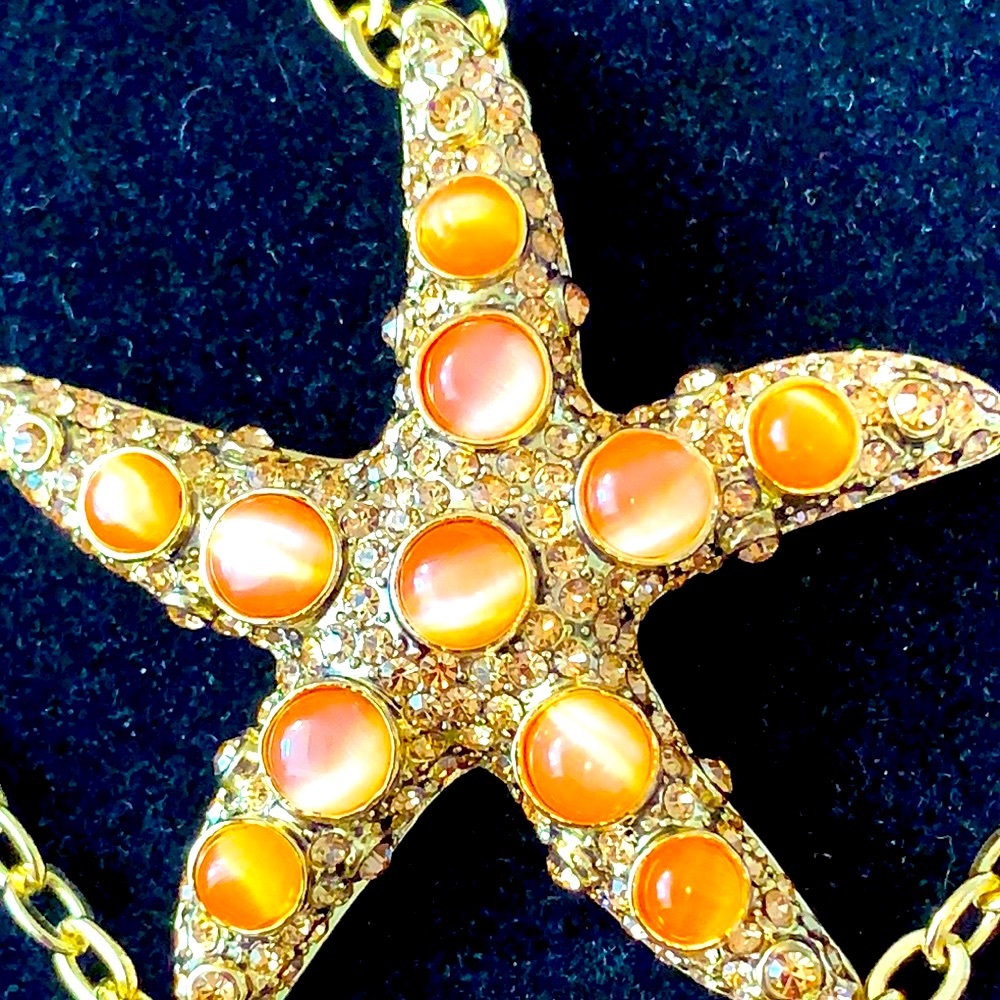 Crystal peach Starfish by Designer PJM Goldtone 17